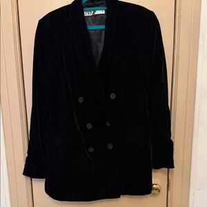 Zara Black Double-Breasted Velvet Blazer
